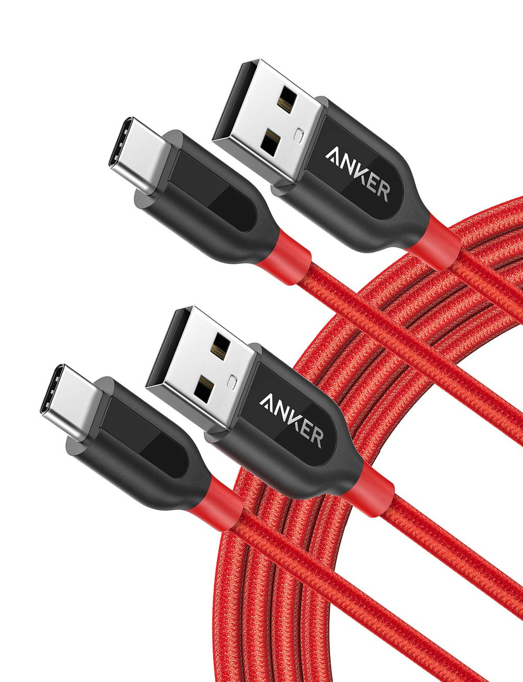  [AUSTRALIA] - Anker [2-Pack, 6ft] PowerLine+ USB-C to USB-A, Double-Braided Nylon Fast Charging Cable, for Samsung Galaxy S9/S9+/S8/S8+/Note 8, MacBook, LG V20/G5/G6, and More (Red) 6 Feet Red 2