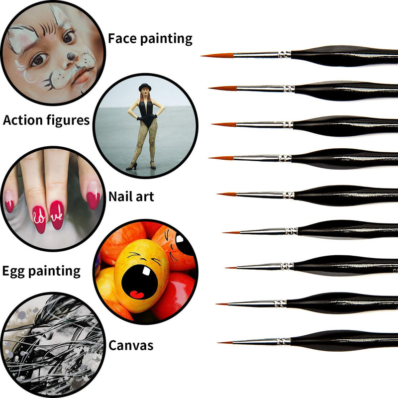  [AUSTRALIA] - AIEX 9 Pieces Fine Detail Paint Brush Miniature Painting Brushes Kit Mini Paints Brush Set for Acrylic, Watercolor, Oil, Face, Nail, Scale Model Painting, Line Drawing(Black) Black