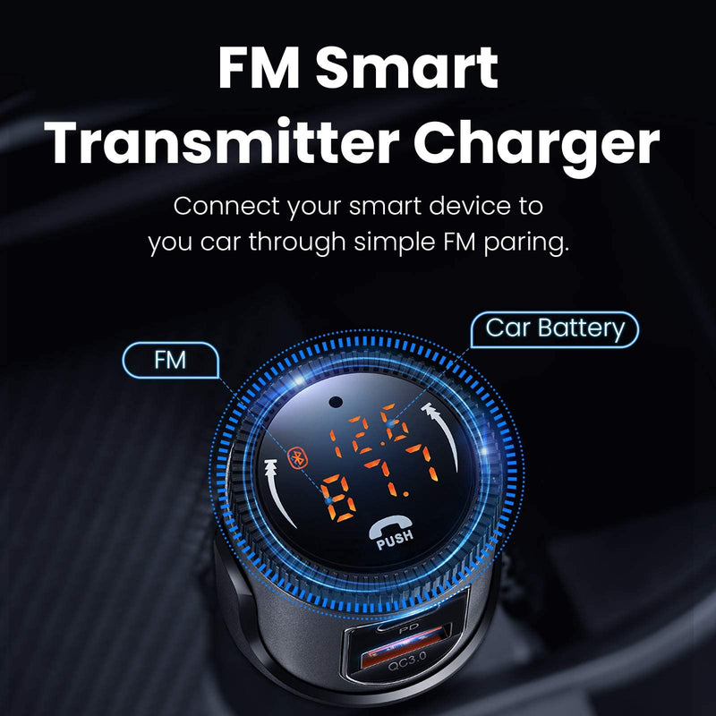  [AUSTRALIA] - Bluetooth 5.1 FM Transmitter for Car, Wireless Bluetooth Car Adapter with 36W QC 3.0 + PD 3.0 USB C Fast Charger, Car Radio Transmitter, Support Hands-Free Phone Call Siri Voice Assistant