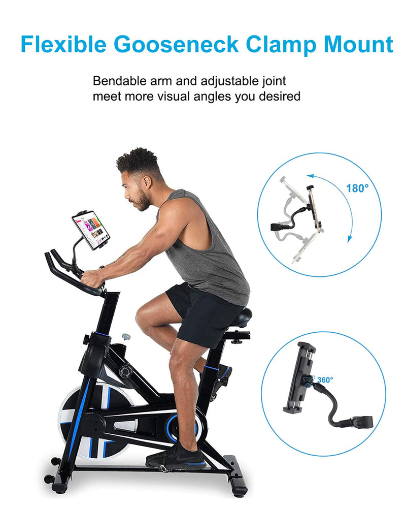  [AUSTRALIA] - Gooseneck Spin Bike Tablet Mount, woleyi Elliptical Treadmill Tablet Holder, Indoor Stationary Exercise Bicycle Tablet Stand for iPad Pro / Air / Mini, Galaxy Tabs, More 4-11" Cell Phones and Tablets