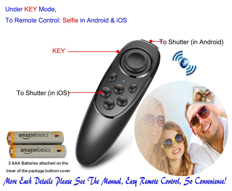  [AUSTRALIA] - VR Remote Controller Gamepad Bluetooth Control VR Video, Game, Selfie, Flip E-Book/PPT/Nook Page, Mouse, in Virtual Reality Headset PC Tablet Laptop iPhone Smart Phone VR-Remote With Battery