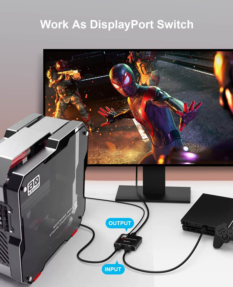  [AUSTRALIA] - 8K Displayport Switch - Tendak Bi-Directional DP Splitter 1 in 2 Out 8K@30Hz 3D 4K@120Hz 2K 240Hz for Esports & Gaming,Multiple Source and Displays