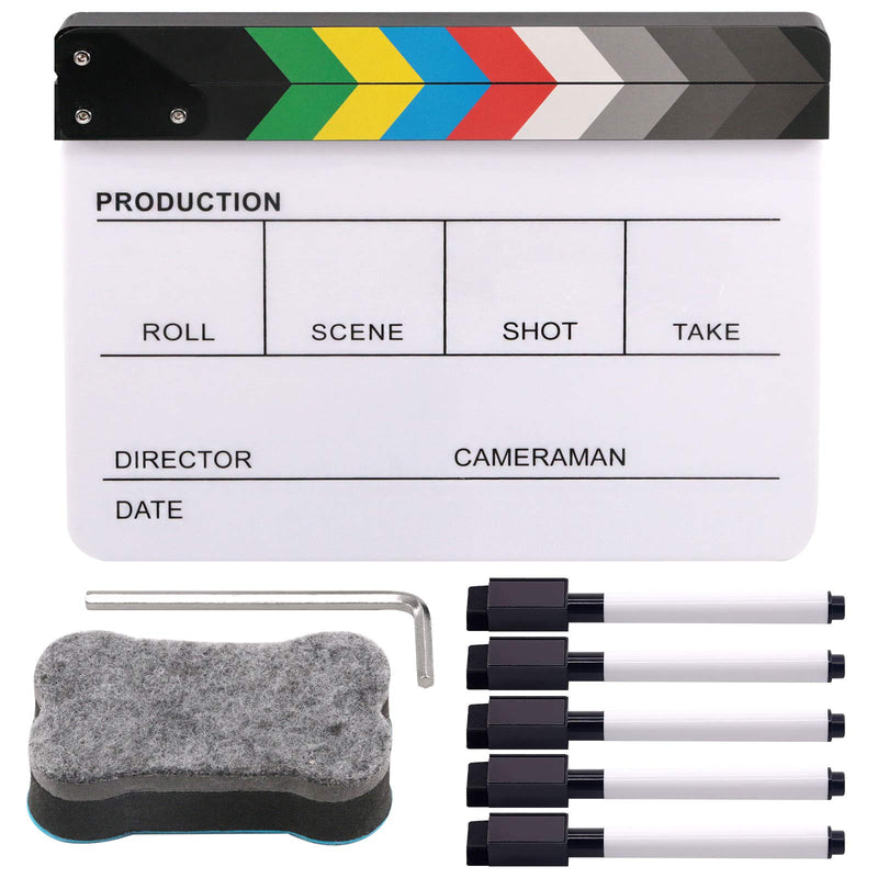  [AUSTRALIA] - Rustark Movie Film Clap Board, Acrylic 10"x12" Acrylic Dry Erase Director Clapboard, Professional Photography Studio Video TV Cut Action Scene Clapper Board with 5 Pcs Erasable Pen