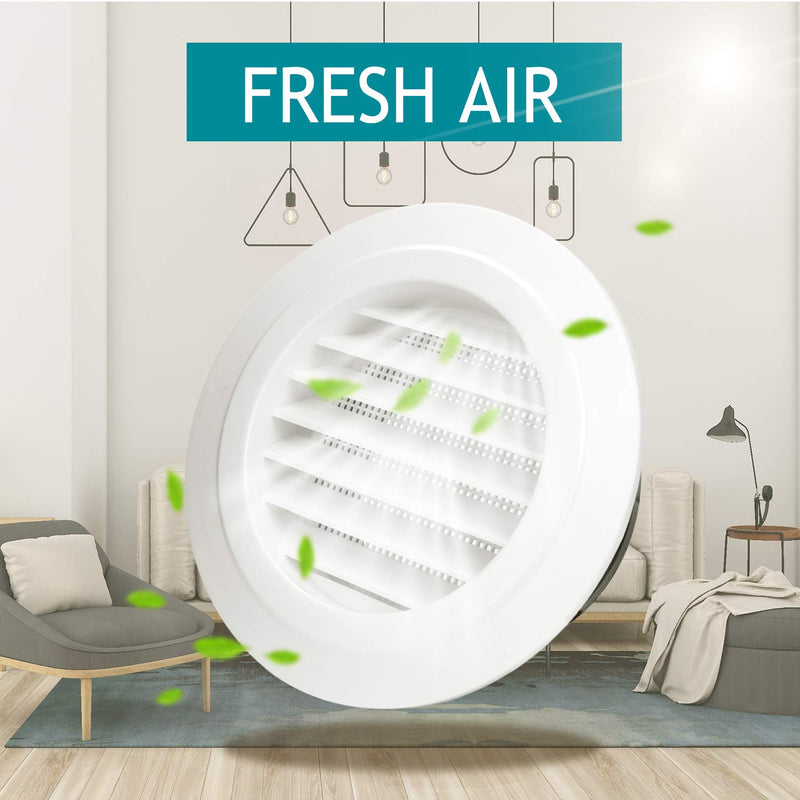  [AUSTRALIA] - 6 Inch Round Air Vent, HG Power ABS Louver Grille Cover Soffit Vent with Built-in Screen Mesh for Bathroom Office Kitchen Ventilation White 6 Inch