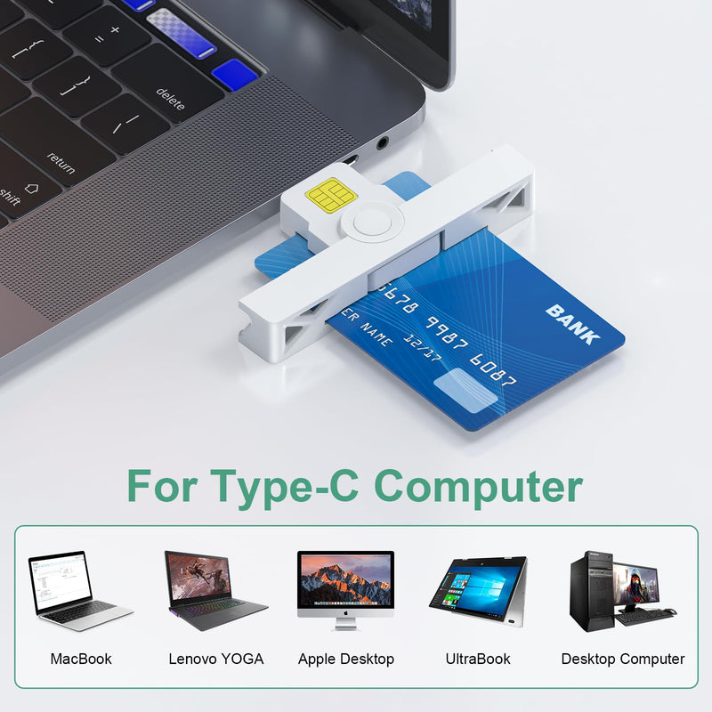  [AUSTRALIA] - USB-C CAC Smart Card Reader,DOD Military Type-C Common Access Credit Card/ID/IC Bank/Health/Government ID/PIV CAC Chip Card with Windows, Mac OS for Android Phones, MacBook Pro-Mini & Fold