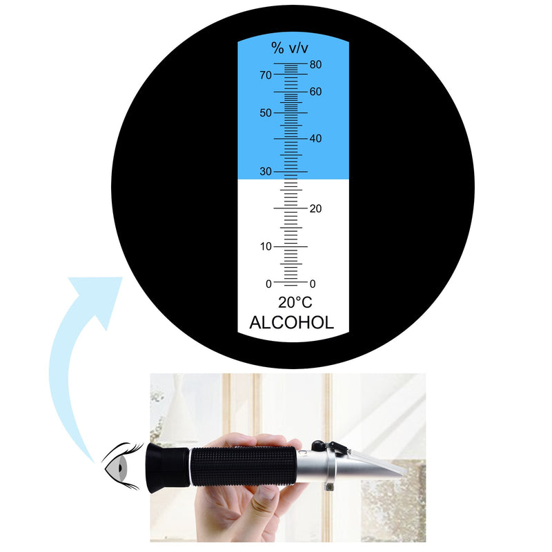 Alcohol Refractometer with ATC 0~80% VOL Volume, Optical Handheld Concentration Tester Meter for Distilled Beverages Wine Making Winemakers Homebrew 0-80% - LeoForward Australia