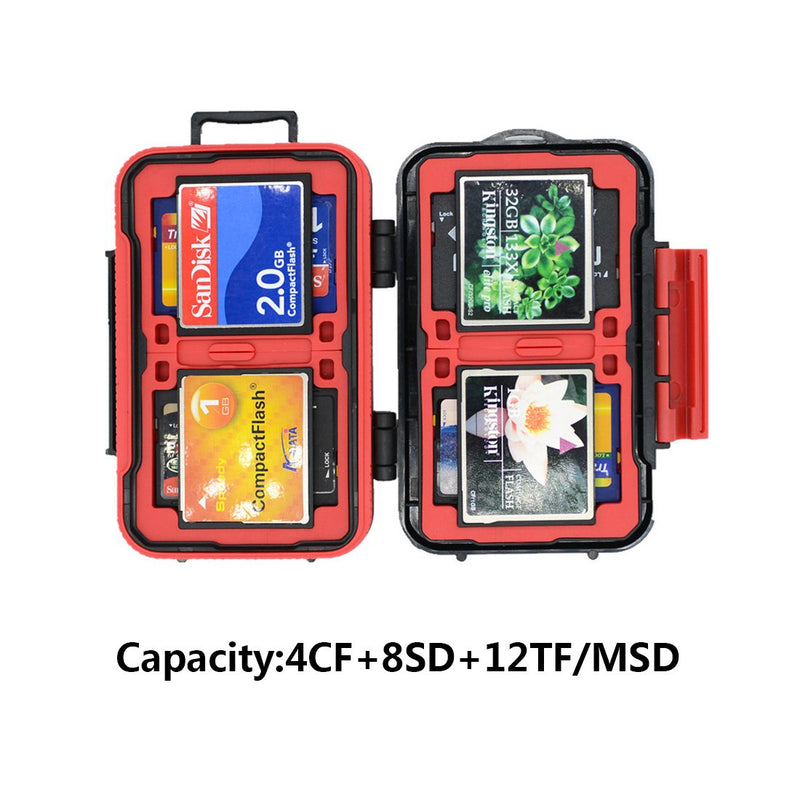  [AUSTRALIA] - LXH Waterproof & Shockproof 24 Slots Luggage Memory Card Storage Case Fits 4 (CF) Compact Flash & 8 Secure Digital (SD) & 12 TF/Micro SD Card Storage Holder (SDHC/SDXC/TF) with Carabiner (Black) Black