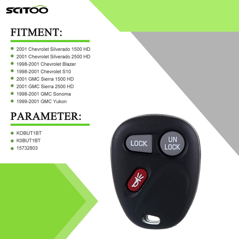  [AUSTRALIA] - SCITOO 1pc Keyless Entry Remote Fob Replacement fit for 1998-2001 GMC Sonoma Yukon Oldsmobile Bravada Chevrolet Blazer FCC KOBUT1BT