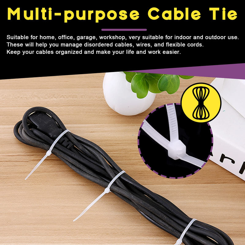  [AUSTRALIA] - Swpeet 480Pcs White + Black Self-Locking Cable Zip Tie (150x4mm) and 6mm/0.24inch Saddle Type Cable Tie Mounts Base with Deep Thread Flat Head Screws Kit, Wire Holder Wire Cable Clips 6mm White + Black Cable Zip Ties