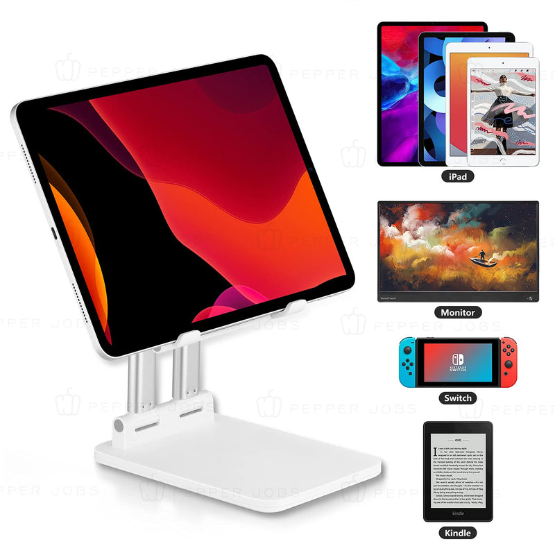  [AUSTRALIA] - PEPPER JOBS Tablet Holder Solid Sturdy Stand, Dual Tube Foldable for Ipad Pro Holder Stand, Universal Tablet Stand, Portable Monitor Stand Adjustable Height and Viewing Angle Extremely Stable (White) White