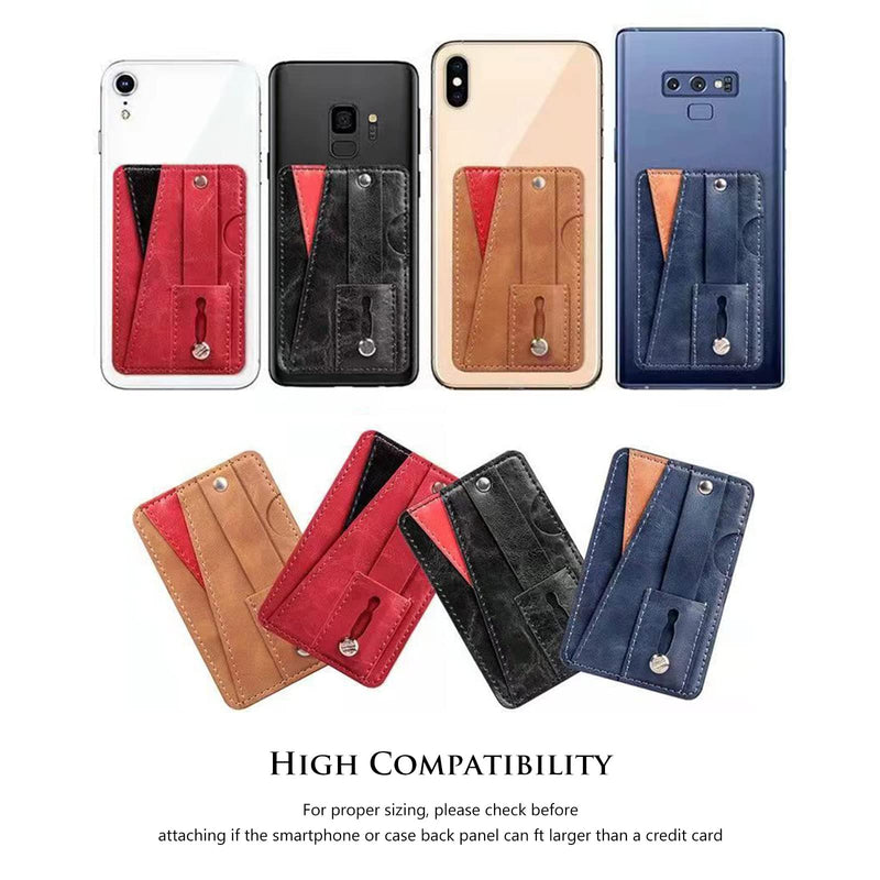  [AUSTRALIA] - Phone Card Holder, Dual Pockets Phone Wallet Stick On with Snap Closure Adhesive Phone Wallet Work with iPhone and Most Smartphones - Black Red Patchwork