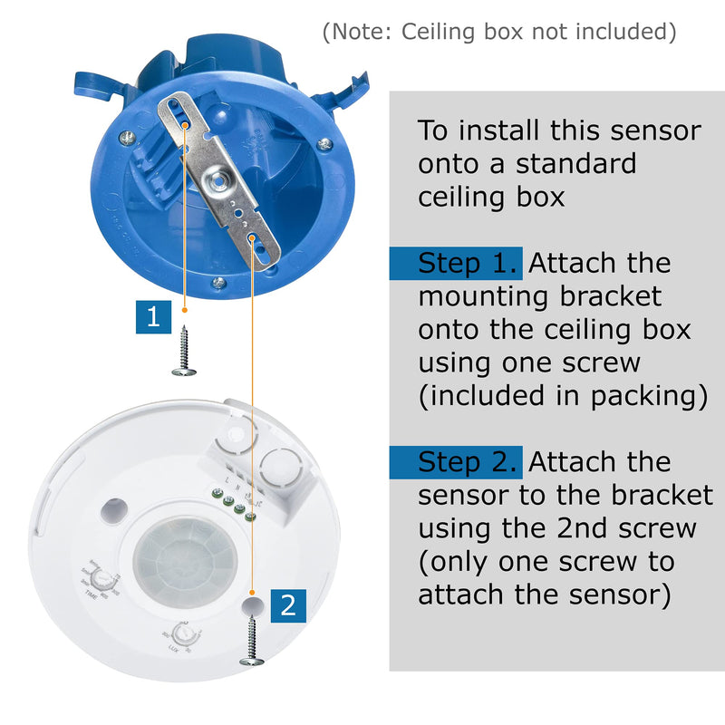  [AUSTRALIA] - J.LUMI YCA1050 PIR Motion Sensor Light Switch 2000W, Ceiling Mount Motion Sensor Ceiling Motion Sensor Switch, PIR Sensor, Slim Profile, White (85-265V AC)