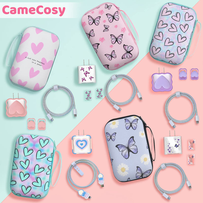  [AUSTRALIA] - Phone Charger Storage Case Set with Purple 3D Love Heart Carrying Cover Bag Kawaii Cute DIY Cable Protector Charger Accessories USB line Travel Cable Organizer,Compatible for iPhone Purple Heart