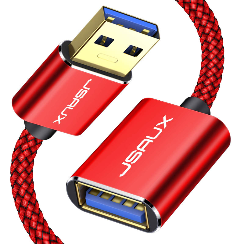  [AUSTRALIA] - JSAUX USB 3.0 Extension Cable 6.6FT, USB A Male to Female Extension Cord Durable Braided Material Fast Data Transfer Compatible with USB Keyboard, Flash Drive, Hard Drive, Playstation, Xbox-Red Red