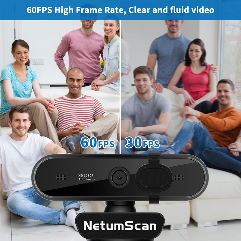  [AUSTRALIA] - AutoFocus HD 1080P Webcam with Dual Microphone & Privacy Cover, NetumScan Business Webcam USB Web Camera with Wide Angle for Desktop or Laptop Streaming/Video Conferencing/Online Learning (60FPS) 60FPS