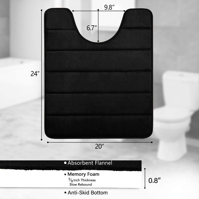  [AUSTRALIA] - Buganda Memory Foam Contour Toilet Bath Rug, U-Shaped Non Slip Absorbent Thick Soft Washable Bathroom Rugs, Floor Carpet Bath Mat for Bathroom Sink Toilet (20" x 24", Black)