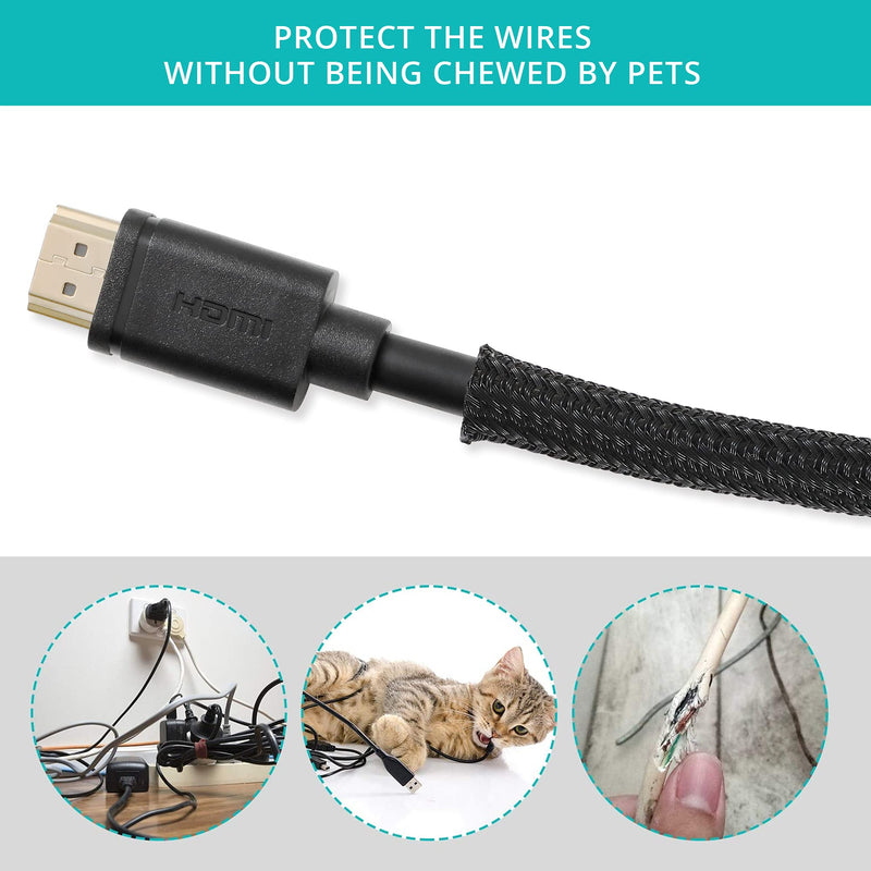  [AUSTRALIA] - ZhiYo 20ft - 1/4 inch Cable Sleeve, Cord Wrap Wire Protector Tubing for Pets, PC Cable Wrap, Computer Cable Management Sleeve - Black 20ft, 1/4''