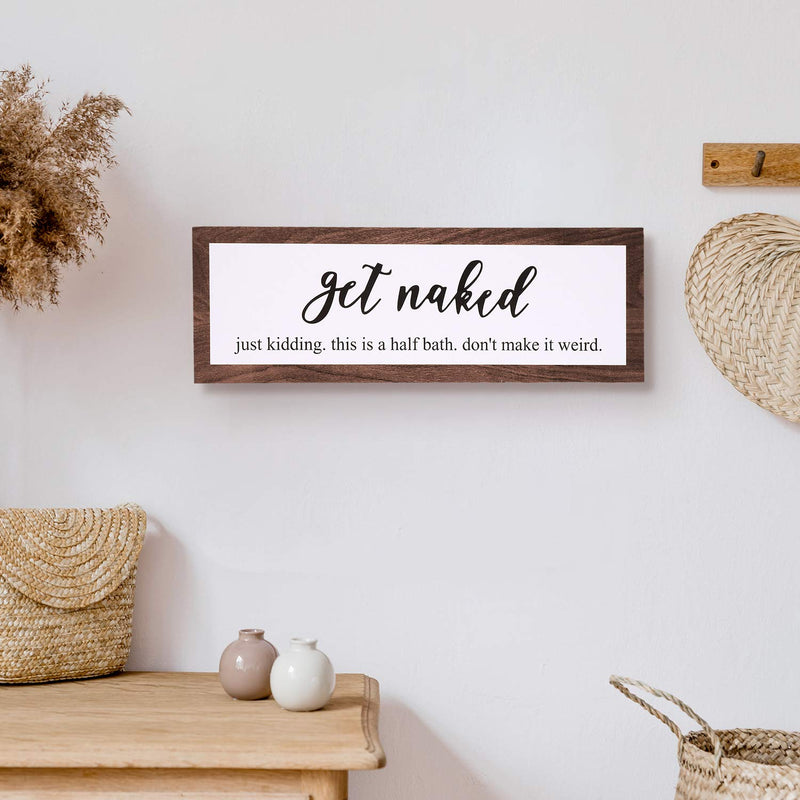  [AUSTRALIA] - Jetec 2 Piece Get Naked Funny Bathroom Sign Wash Your Hands Bathroom Sign Bathroom Wooden Signs Set Farmhouse Bathroom Signs Decorations with Funny Quotes for Home Bathroom Wall Decor, 4.7x13.8 Inch
