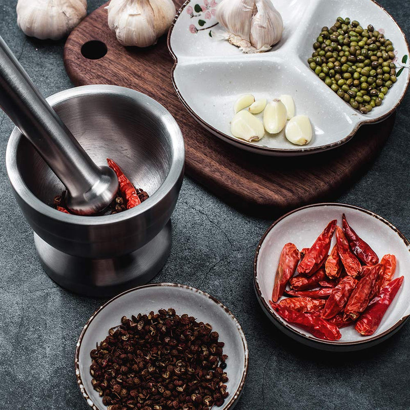 [AUSTRALIA] - Tera 18/8 Stainless Steel Mortar and Pestle with Brush,Pill Crusher,Spice Grinder,Herb Bowl,Pesto Powder