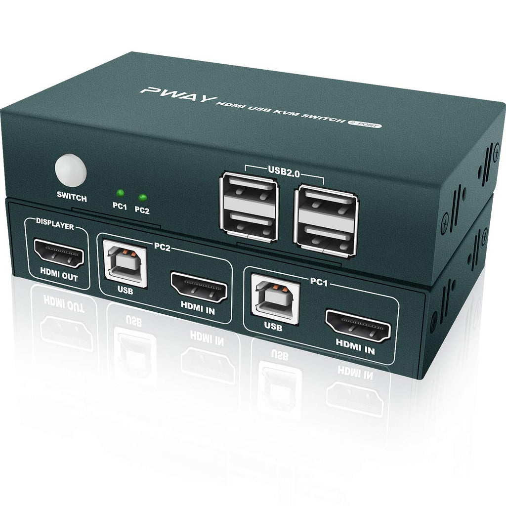  [AUSTRALIA] - KVM Switch HDMI 2 Port, 4 USB 2.0 Hub, UHD 4K@30Hz, Support Wireless Keyboard and Mouse, No Power Require, with HDMI and USB Cables