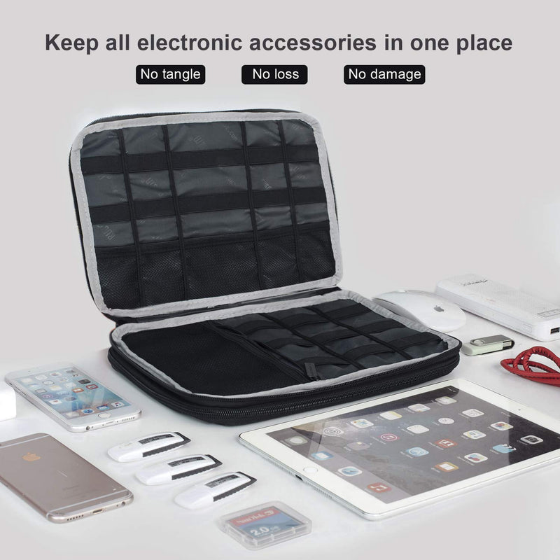  [AUSTRALIA] - BUBM Double Layer Electronics Organizer/Travel Gadget Bag For Cables,Memory Cards,Flash Hard Drive and More,Fit For iPad Or Tablet(Up To 9.7")--Large, Black Large,2-layer