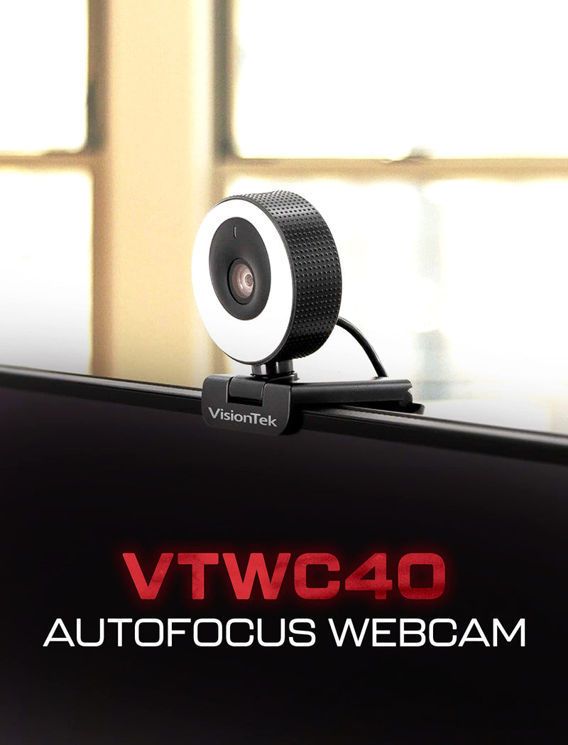  [AUSTRALIA] - VisionTek VTWC40 Premium Autofocus Full HD 1080P 60FPS Webcam, Chromebook, Computer Video Camera, Digital Dual Microphones, Privacy Cover, 96-Degree Viewing Angle, Work, Study, & Stream (901442)