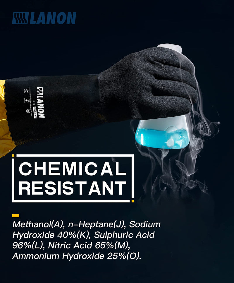  [AUSTRALIA] - LANON Nitrile Chemical Resistant Gloves, Reusable Heavy Duty Safety Work Gloves with MicroFoam Textured Palm, Acid, Alkali and Oil Protection, XX Large Size 11 (Pack of 1) Black