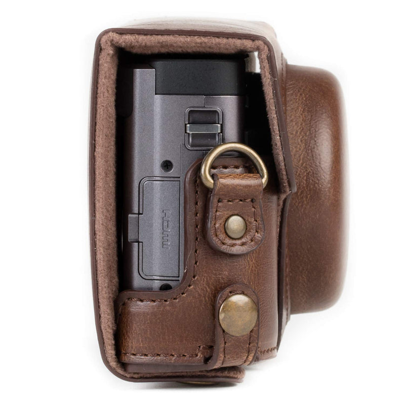  [AUSTRALIA] - MegaGear MG1259 Ever Ready Leather Camera Case compatible with Panasonic Lumix DC-ZS80, DC-ZS70, DC-TZ95, DC-TZ90 - Dark Brown