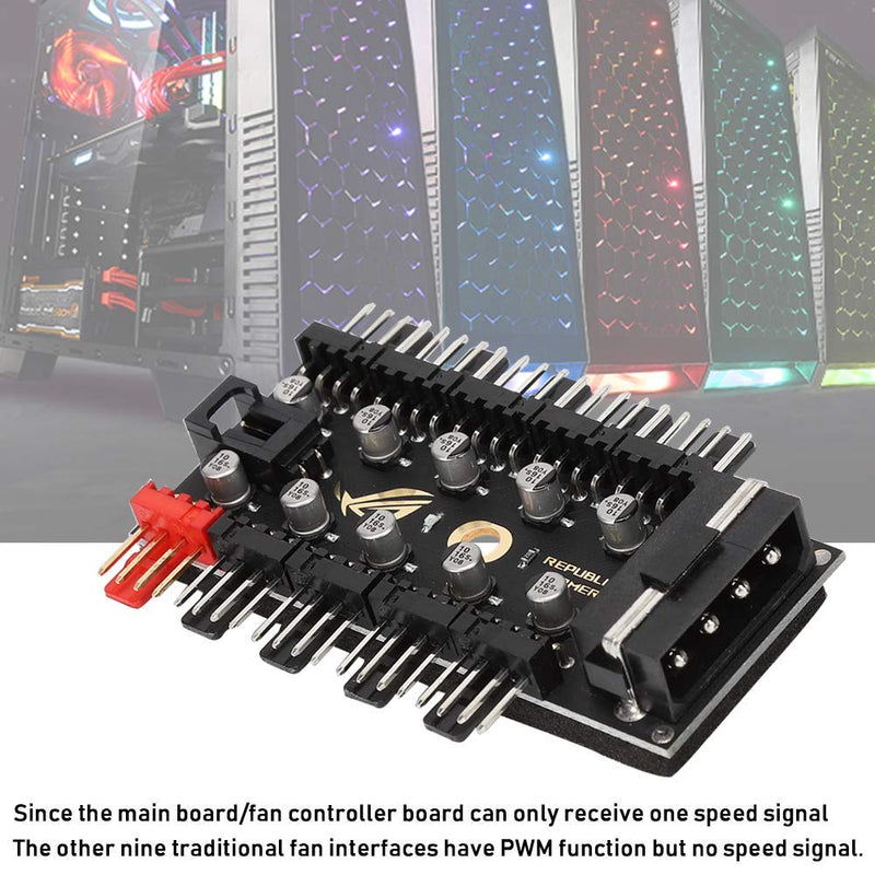  [AUSTRALIA] - 4Pin Chassis Fan Hub, 10 Port PC Case Fan Cable Control, PWM Controller Splitter, Motherboard Cooler Cooling Fan Hub