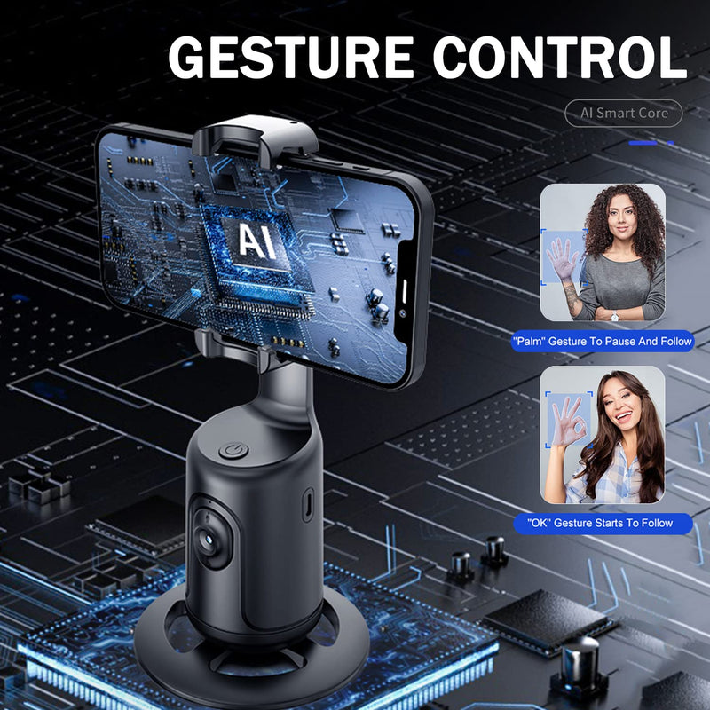  [AUSTRALIA] - Auto Face Tracking Phone Holder with Remote,Korecase 360°Rotation Following Face Body Smart Shooting Tracking Tripod Phone Camera Mount for Live Vlog,Tiktok,Rechargeable Battery,No App,Black Black