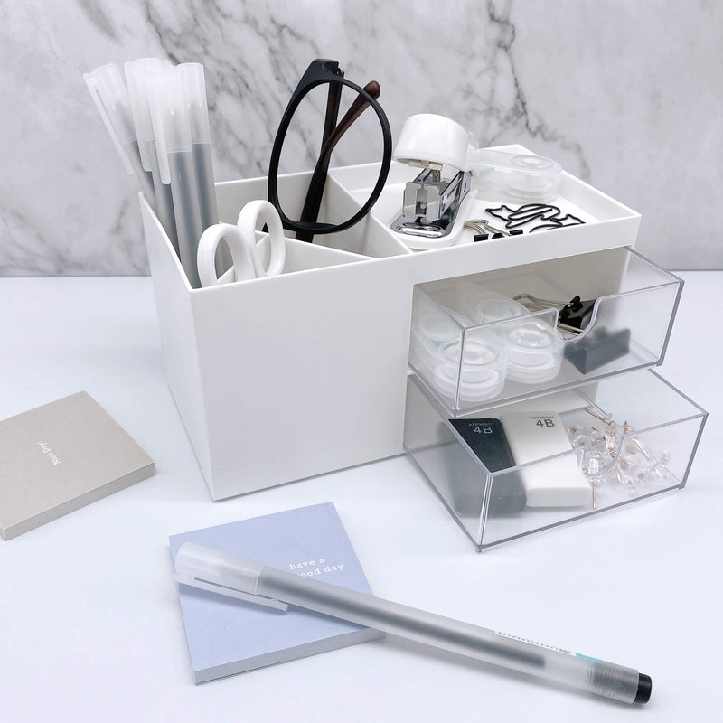 Desk Organizer, Desk Organizers and Accessories, Desk Storage Box, Vanity Organizer, Cosmetic Storage Organizer, Makeup Organizer, Mini Desk Storage for Office Supplies, Bathroom Counter or Dresser, White - LeoForward Australia