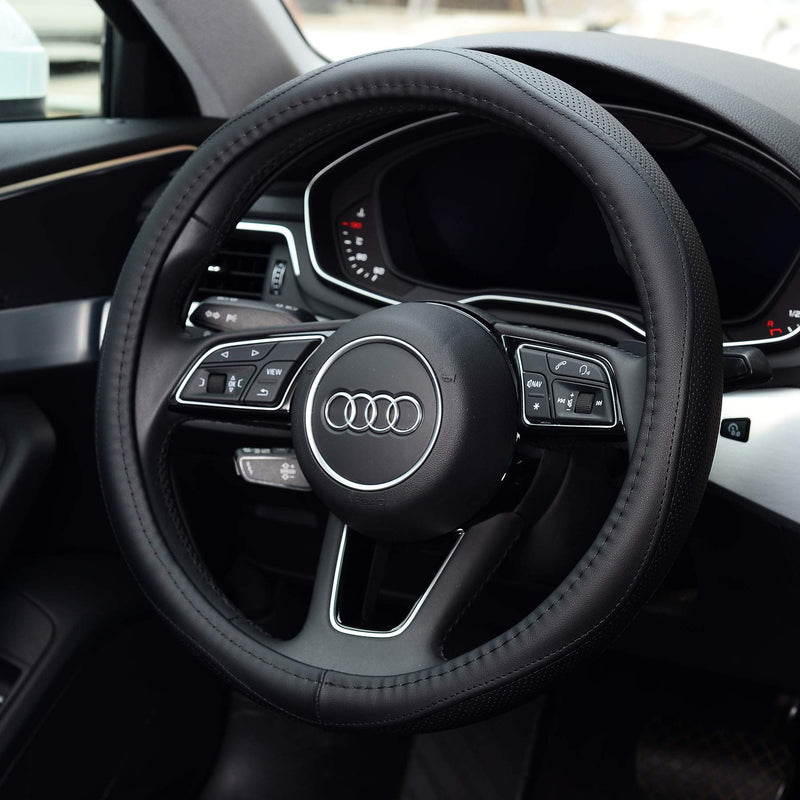  [AUSTRALIA] - KAFEEK Steering Wheel Cover, Universal 15 inch, Microfiber Leather, Anti-Slip, Odorless, Black Lines