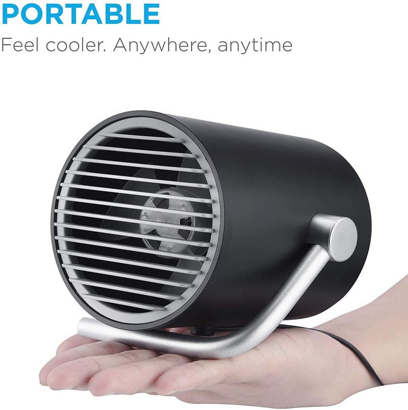  [AUSTRALIA] - Fancii Small Personal Desk USB Fan, Portable Mini Table Fan with Twin Turbo Blades, Whisper Quiet Cyclone Air Technology - for Home, Office, Outdoor Travel (Black) Black