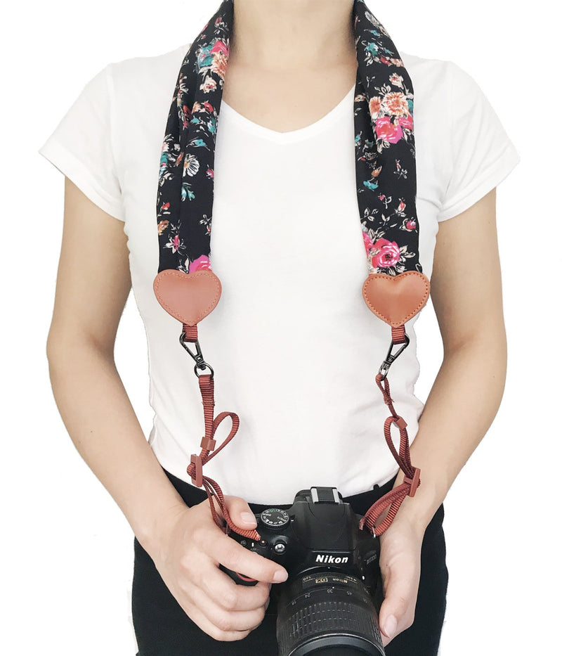  [AUSTRALIA] - Camera Neck Shoulder Belt Strap, Chevron Scarf Super Comfortable Vintage Print Soft Coloful Camera Straps for Women /Men for DSLR / SLR / Nikon / Canon / Sony / Olympus / Samsung / Pentax ETC Scarf Black+buckle