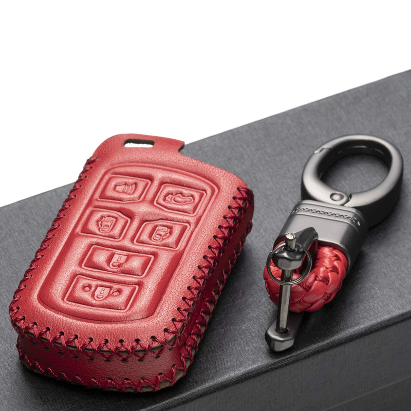  [AUSTRALIA] - Vitodeco Genuine Leather Smart Key Keyless Remote Entry Fob Case Cover with Key Chain for 2011-2019 Toyota Sienna (6 Buttons, Red) 6 Buttons