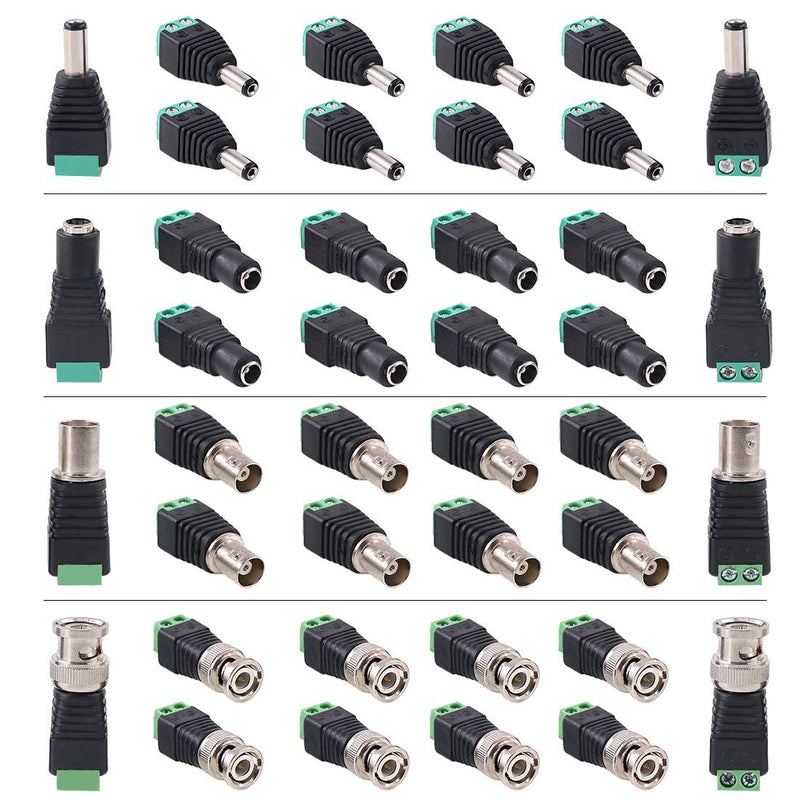  [AUSTRALIA] - Hilitchi 40 Pcs (10 Pairs x Male + 10 Pairs x Female) 5.5mm x 2.1mm Female Male DC Power Connector, BNC Male Balun Connector for Led Strip CCTV Security Camera Cable Wire Ends Plug Barrel Adapter