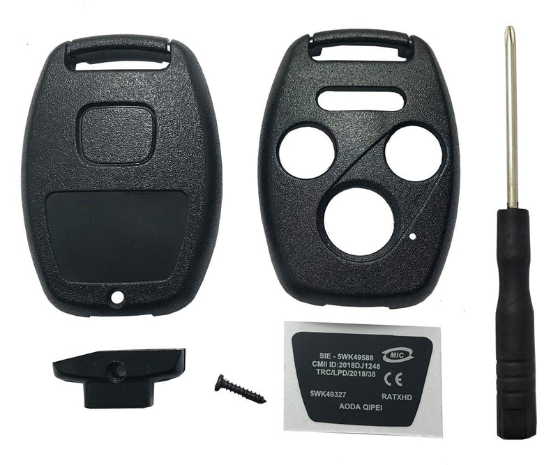 [AUSTRALIA] - Horande Keyless Entry Key Fob Case Shell fit for Honda 2003-2009 Accord 2005-2010 CR-V Pilot Ridgeline Civic Remote Control Key Fob 4 Buttons Replacement Cover Blank (Pack 2) Black Pack 2