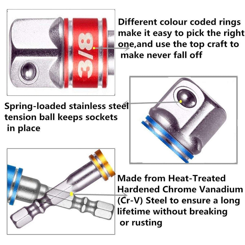 3Pcs 1/4" 3/8" 1/2"Hex Socket Adapter Drill Bits Set,Impact Grade Socket Wrench Adapter Extension Set,105°Right Angle Drill Bit Adapter Attachment 1/4" Drive Hex Magnetic Bit Socket Screwdriver Drill - LeoForward Australia