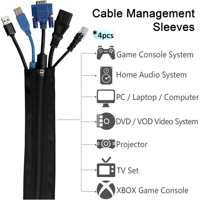  [AUSTRALIA] - 127 pcs Cord Management Under Desk Wire Organizer Kit 4 Cable Sleeve,10 Cable Clip,10 Self Adhesive ties,100 Cable Ties,2 Roll Self Adhesive Tie,1 Split Wire Loom For TV Office Home Cable Hider