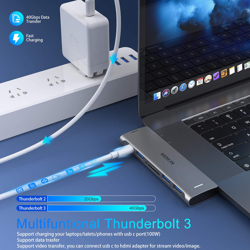 USB C Adapter for MacBook Pro Adapter, MacBook Pro USB Adapter MacBook Pro HDMI Adapters with 3 USB 3.0, 4K@60Hz HDMI, TF/SD, USB-C Thunderbolt 3 100W - LeoForward Australia