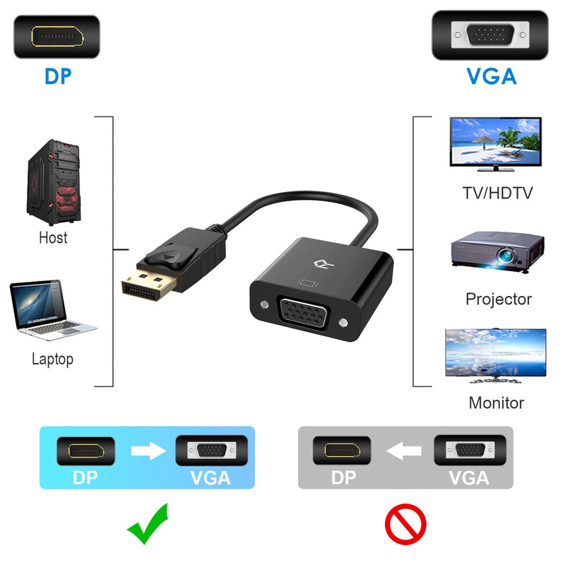 Rankie DisplayPort (DP) to VGA Adapter, Gold Plated Converter, Black - LeoForward Australia