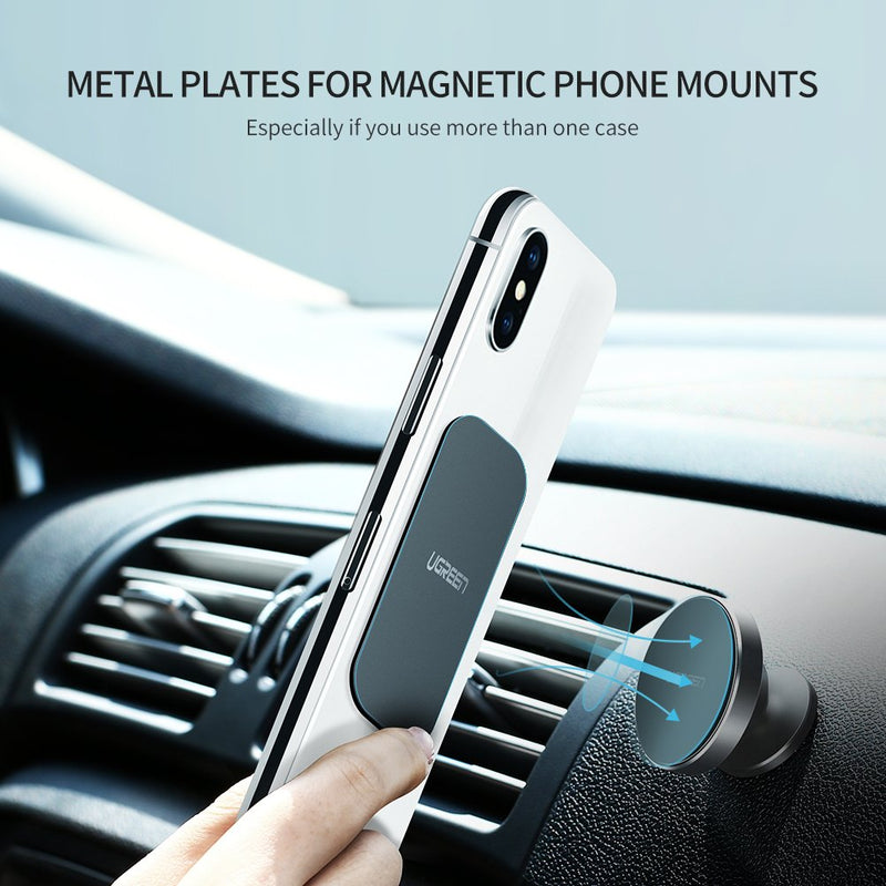 UGREEN Metal Plate for Magnet Cell Phone Holder Sticky Adhesive Replacement for Magnetic Car Mount and Phone Case 4 Pack 2 Rectangle and 2 Round Black - LeoForward Australia