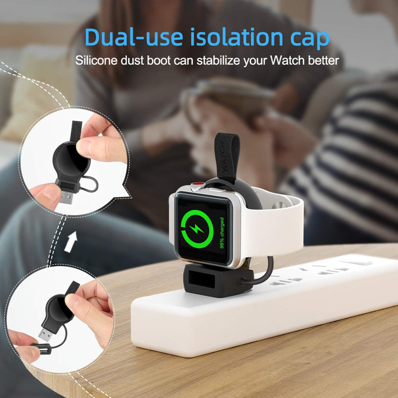  [AUSTRALIA] - NEWDERY Charger for Apple Watch Portable iWatch USB Wireless Charger, Travel Cordless Charger with Light Weight Magnetic Quick Charge for Apple Watch Series 7 6 5 4 3 2 1 SE (Black) Black