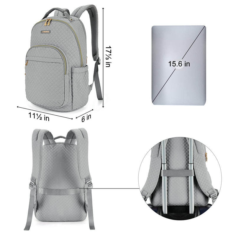  [AUSTRALIA] - Women Backpacks LIGHT FLIGHT Laptop Backpack for Women 15.6” Notebook Casual Bag Stylish Stitch Pattern Day Pack for Travel Business College High School Grey
