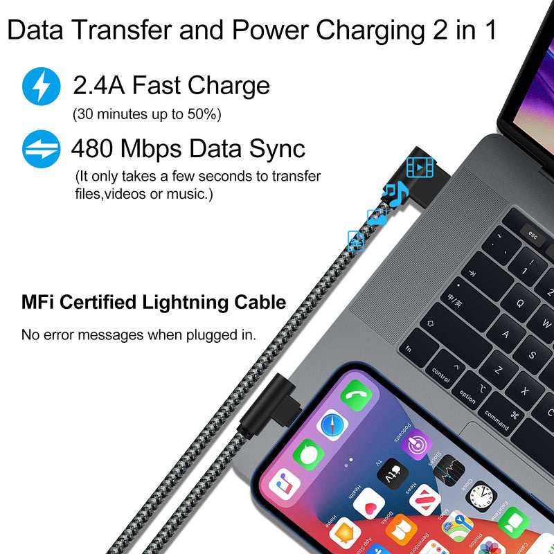 iPhone Charger 1ft MFi Certified 5 Pack Right Angle Short Lightning Cable 1 Foot Nylon Braided 90 Degree iPhone Charging Cable for iPhone 12 11 Pro X XS XR 8 Plus 7 6 5 (Black Grey,1 Feet) Black Grey - LeoForward Australia