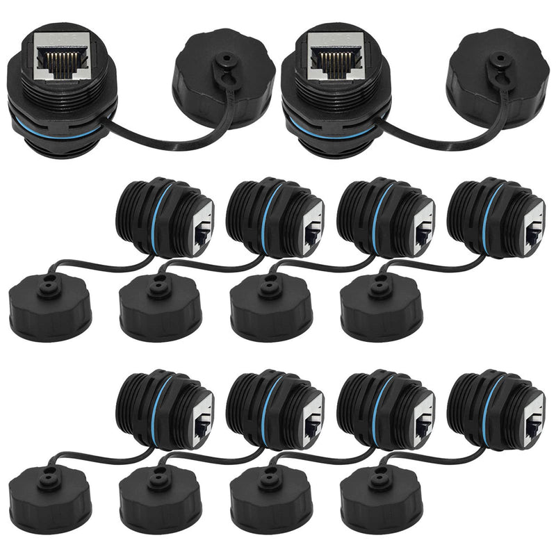  [AUSTRALIA] - ANMBEST 10PCS Panel Mounting Shielded CAT6 RJ45 Waterproof Connector Cat5/5e/6 8P8C Ethernet LAN Cable Coupler Double Head Adapter with Waterproof/Dust Cap