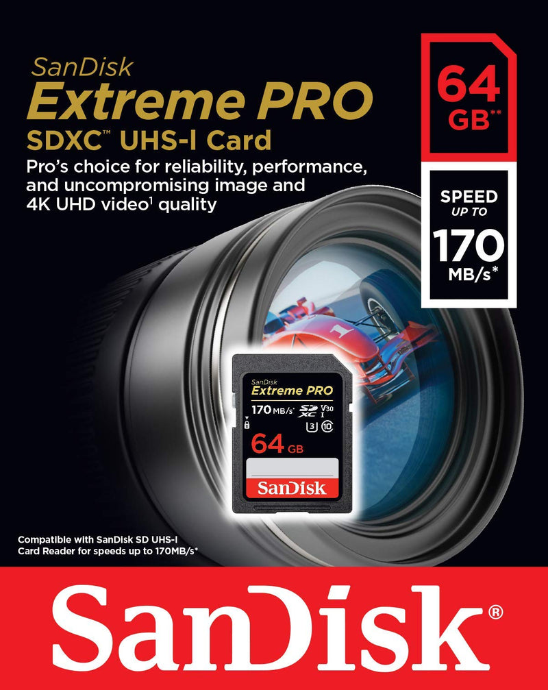 SanDisk 64GB Extreme PRO SDXC UHS-I Card - C10, U3, V30, 4K UHD, SD Card - SDSDXXY-064G-GN4IN Card Only - LeoForward Australia