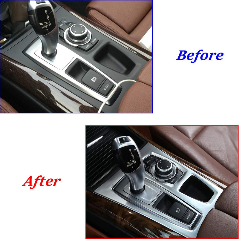  [AUSTRALIA] - YUECHI Left Hand Drive Matte Silver ABS Chrome for BMW X5 X6 E70 E71 2010 2011 2012 2013 Car Center Console Decorative Cover Trim Accessories LHD