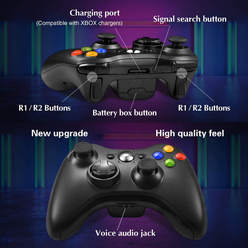  [AUSTRALIA] - Wireless Controller for Xbox 360, Etpark Xbox 360 Joystick Wireless Game Controller for Xbox & Slim 360 PC (Black) Black