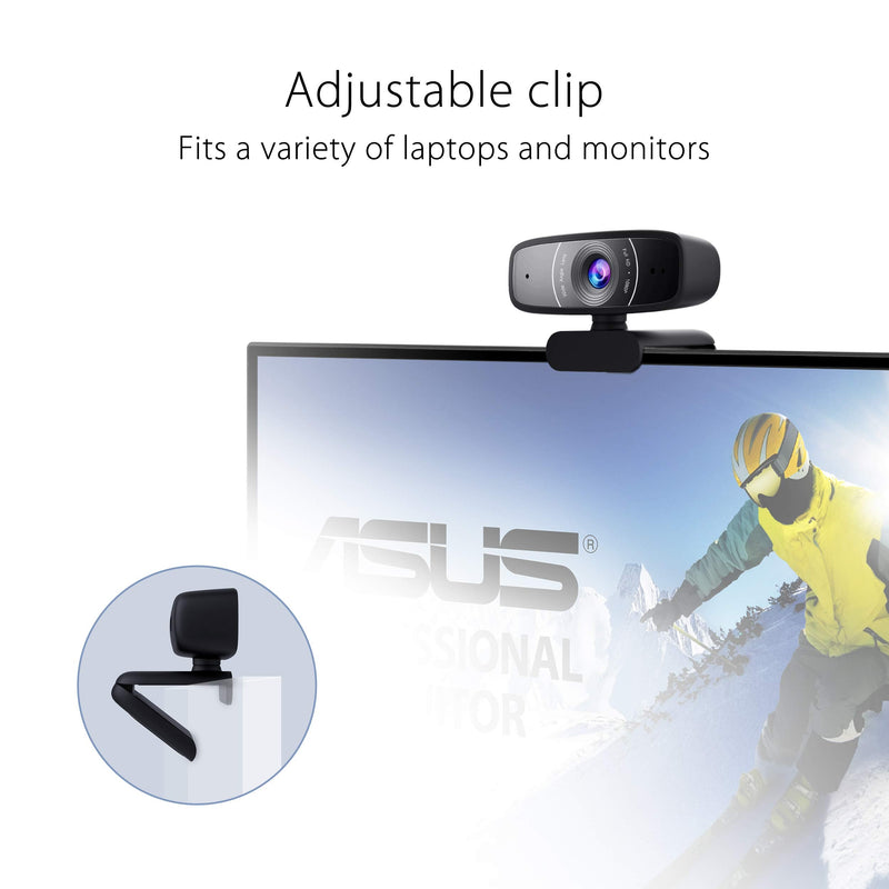  [AUSTRALIA] - ASUS Webcam C3 1080p HD USB Camera - Beamforming Microphone, Tilt-Adjustable, 360 Degree Rotation, Wide Field of View, Compatible with Skype, Microsoft Teams and Zoom